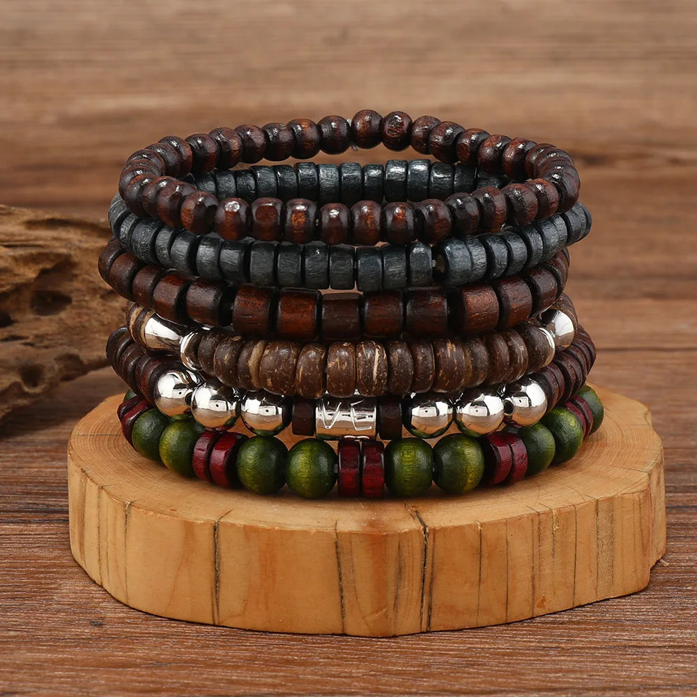 10Pcs Vintage Bohemia Men's Bracelets Stylish Leaves Wristwear Jewelry