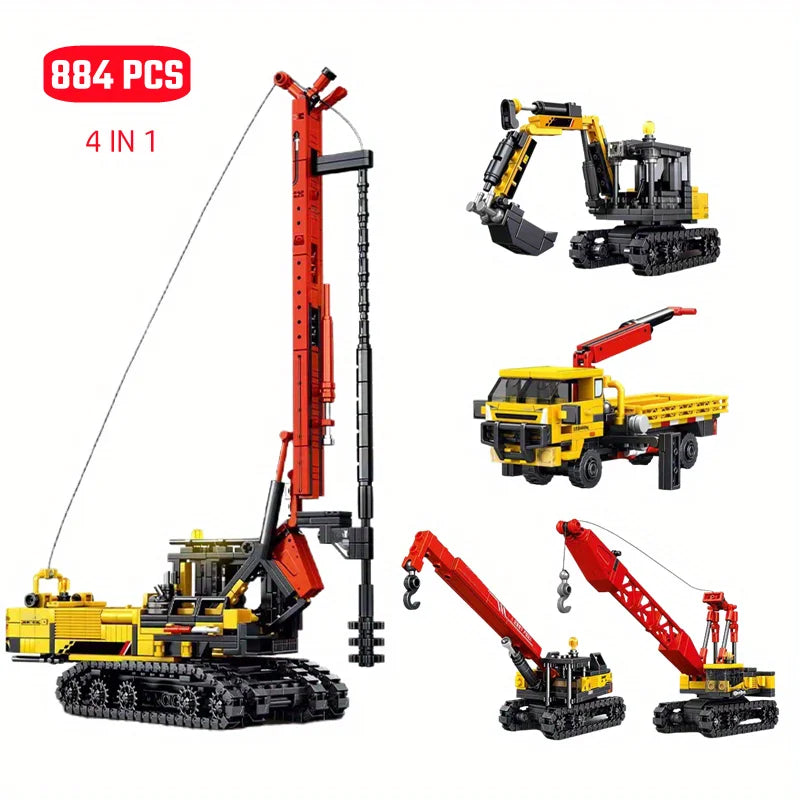 SEMBO 4in1 Rotary Drilling Rig Building Blocks Construction Vehicle Truck Toy Gift