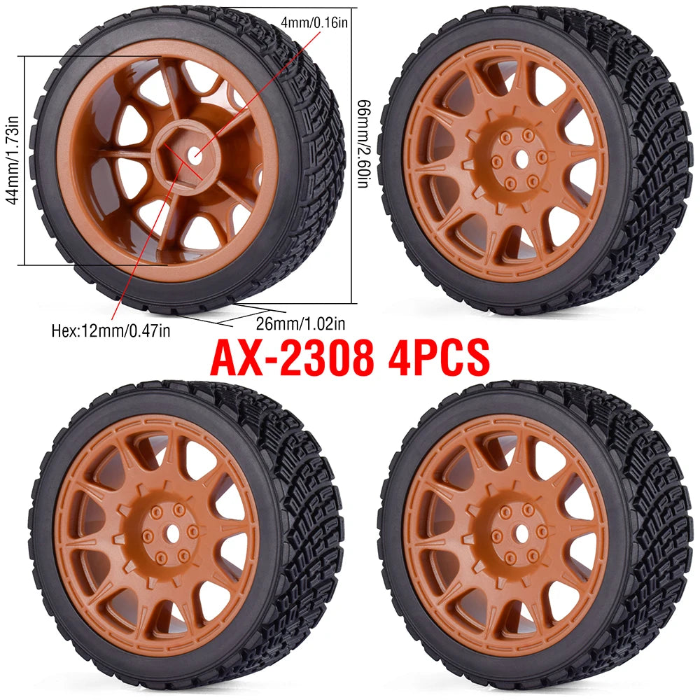 1/10 RC Wheels & Tires Set 12mm Hex On-Road Drift/Rally for Tamiya TT-02 Compatible Chassis