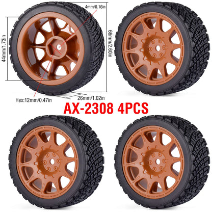 1/10 RC Wheels & Tires Set 12mm Hex On-Road Drift/Rally for Tamiya TT-02 Compatible Chassis