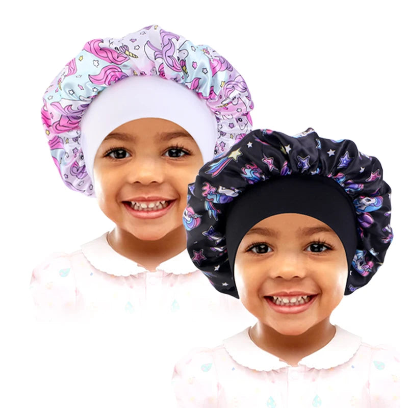 Curly Hair Adjustable Kids Satin Bonnet Sleep Cap Cartoon Hat for Baby