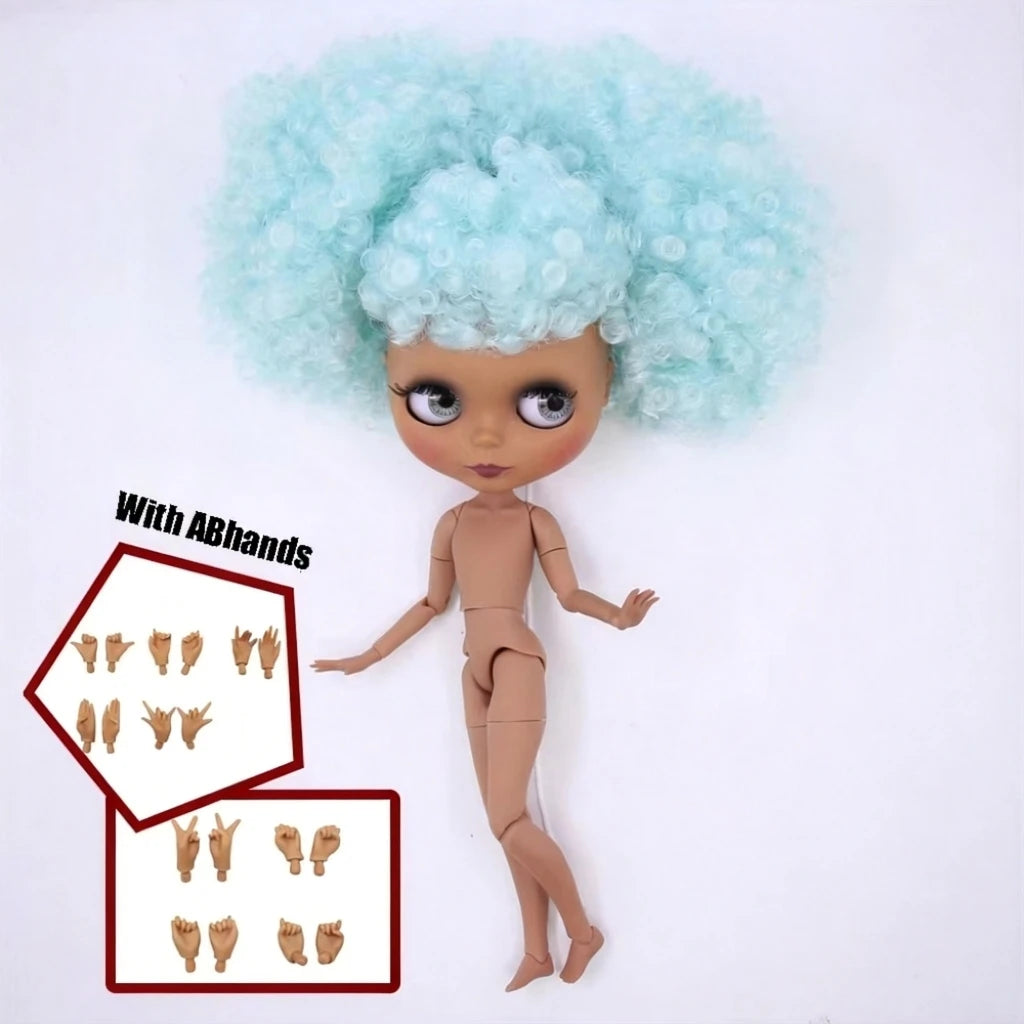 ICY DBS Blythe Doll Black Skin Joint Body Colourful Hair 1/6 BJD Dress Up