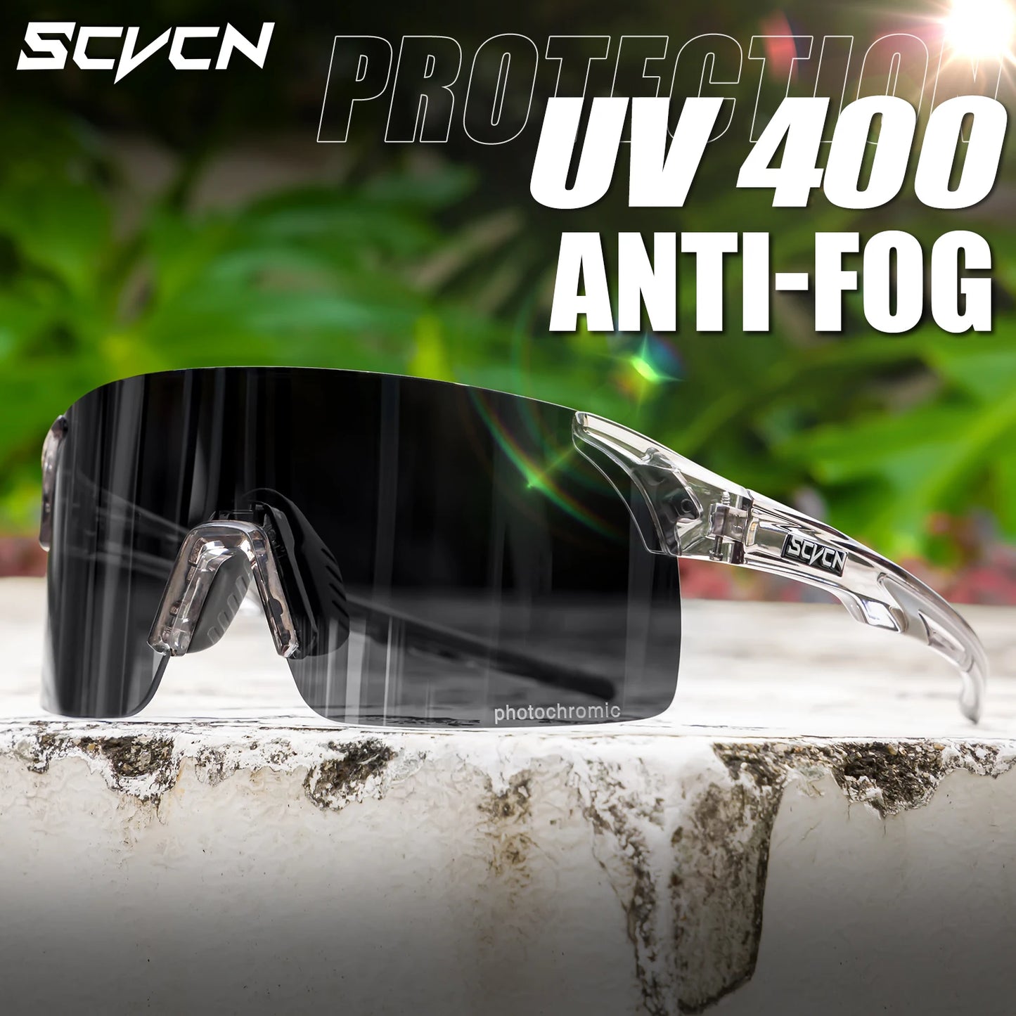 SCVCN Photochromic Cycling Glasses UV400 Anti-Fog MTB Sunglasses Men/Women