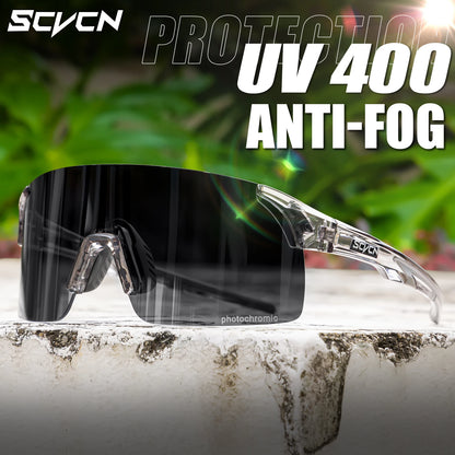 SCVCN Photochromic Cycling Glasses UV400 Anti-Fog MTB Sunglasses Men/Women