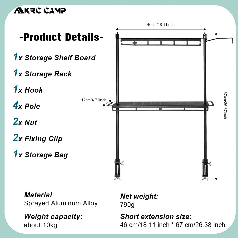 Lightweight Camping Storage Shelf Aluminum Rack Table Lantern Stand