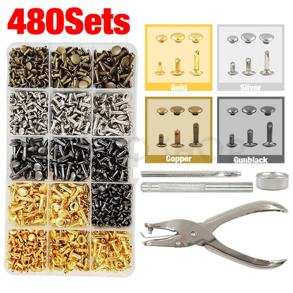 240Pcs Double Cap Rivets Studs Metal for Leather Craft Bag Repair