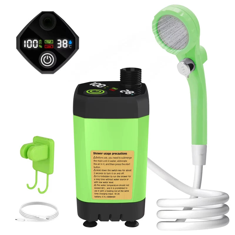 Portable Camping Shower Pump 6000mAh Electric Outdoor RV Intelligent Display