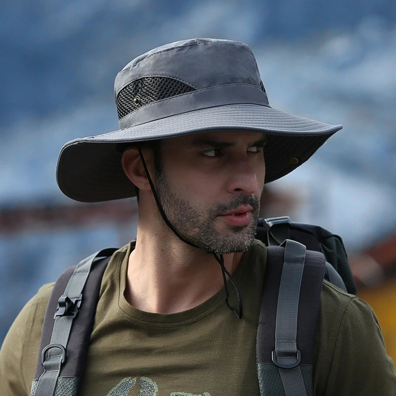 Sun Protection Fishing Bucket Hat Wide Brim Outdoor Summer Boonie Hat Men