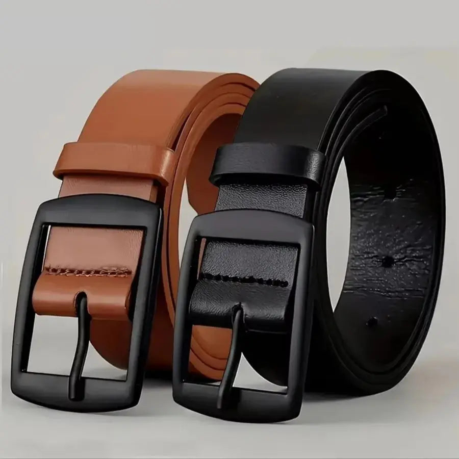 2PC PU Leather Belt for Men Luxury Metal Pin Buckle Jeans Waist Strap
