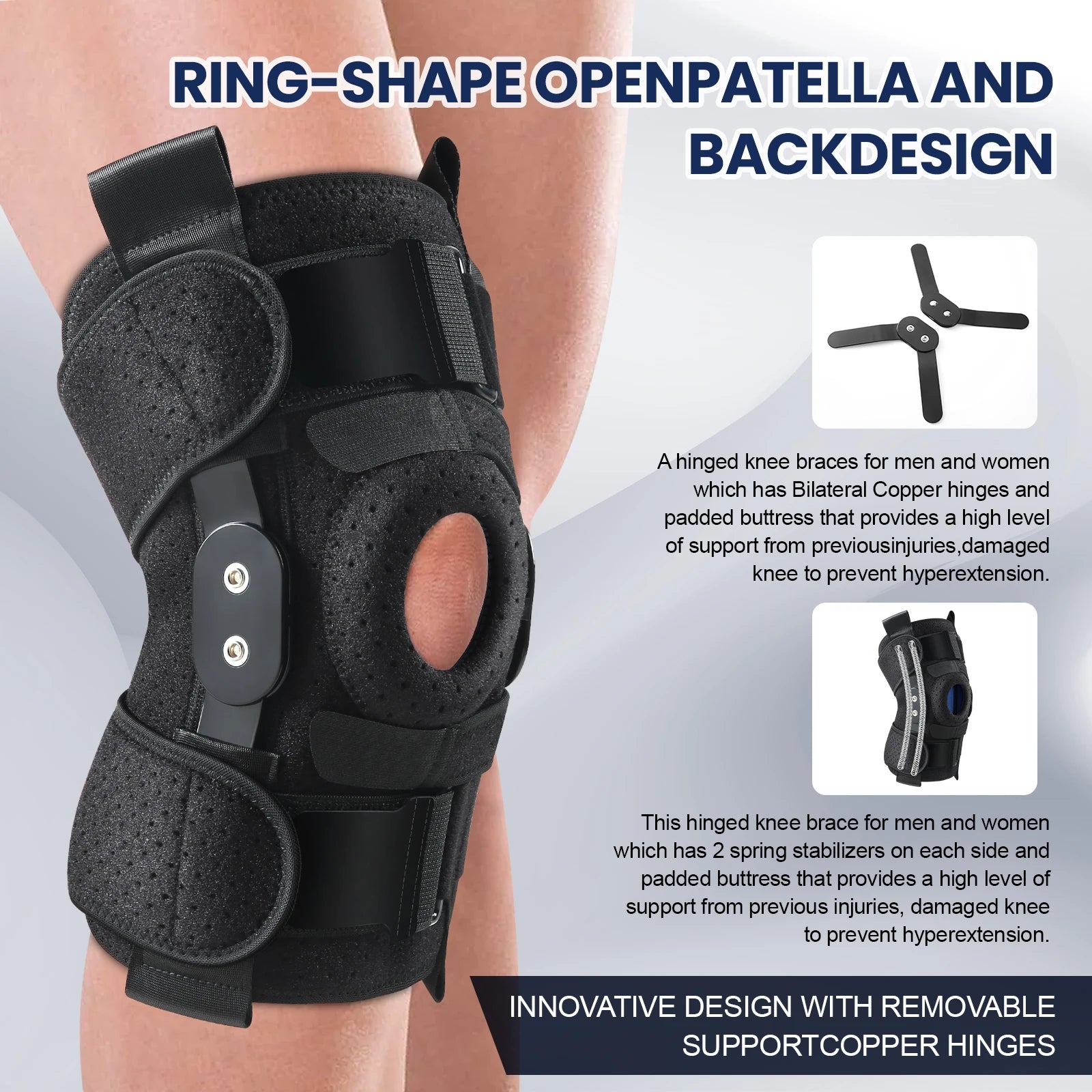Hinged Knee Brace with Side Stabilizers & Patella Gel Pad for Men & Women - EXPROTAS