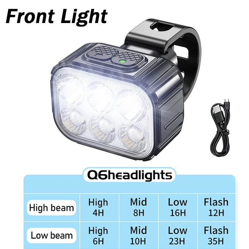 LED Bicycle Light Set Q6 Rechargeable Front Rear MTB Safety Lamps