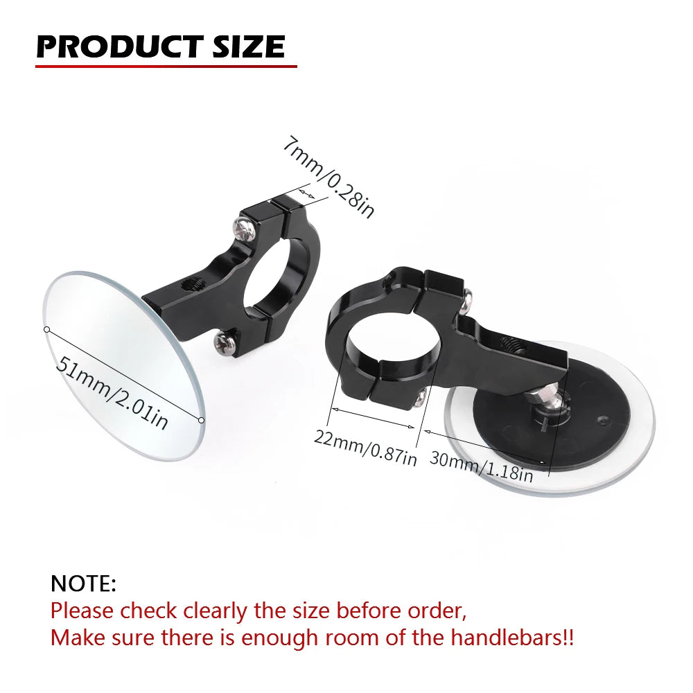 Universal Convex Rearview Mirror Rimless 360° Wide Vision Handlebar Mount