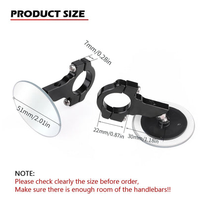 Universal Convex Rearview Mirror Rimless 360° Wide Vision Handlebar Mount