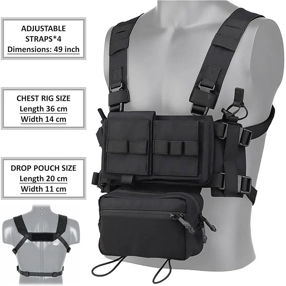 MOLLE Chest Rig Dangler Pouch Camo Vest Tactical Hunting Airsoft Training Bag