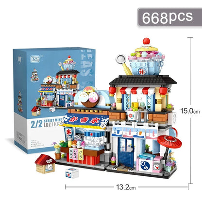 Street View Building Blocks Izakaya Shaved Ice Takoyaki Coffee Panda Tea House Model
