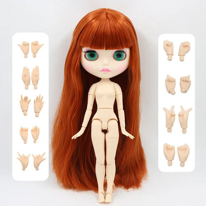 ICY DBS Blythe Doll 1/6 BJD OB24 Joint Body 30cm Red Brown Hair White Skin Toy