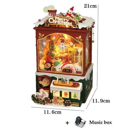 DIY Wooden Dollhouse Christmas Lodge Miniatures with LED Lights Assembly Model Gift - EXPROTAS