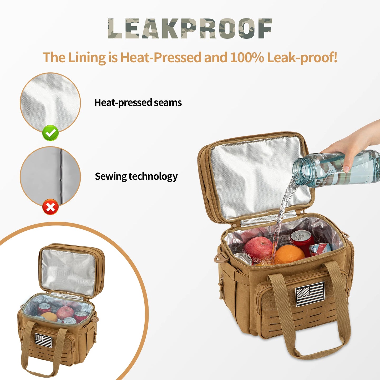 Insulated Cooler Bag 18L Tactical Lunch Box Leakproof Camping Work Men