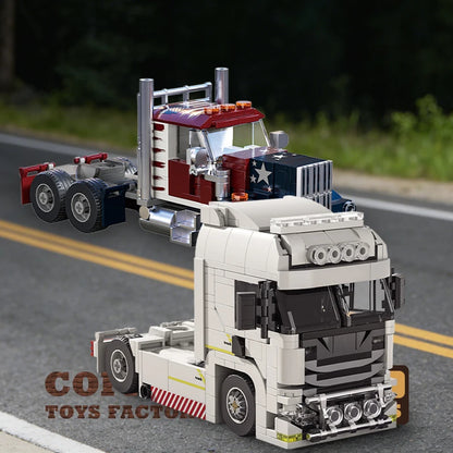 MOC Truck Head Container Trailer Building Blocks City Shipping Vehicle Toy Set