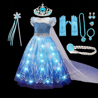 Disney Elsa Role Playing Dress Light Up Kids Halloween Frozen Carnival Apparel Girls Birthday Elsa Princess Glowing Vestidos-EXPROTAS