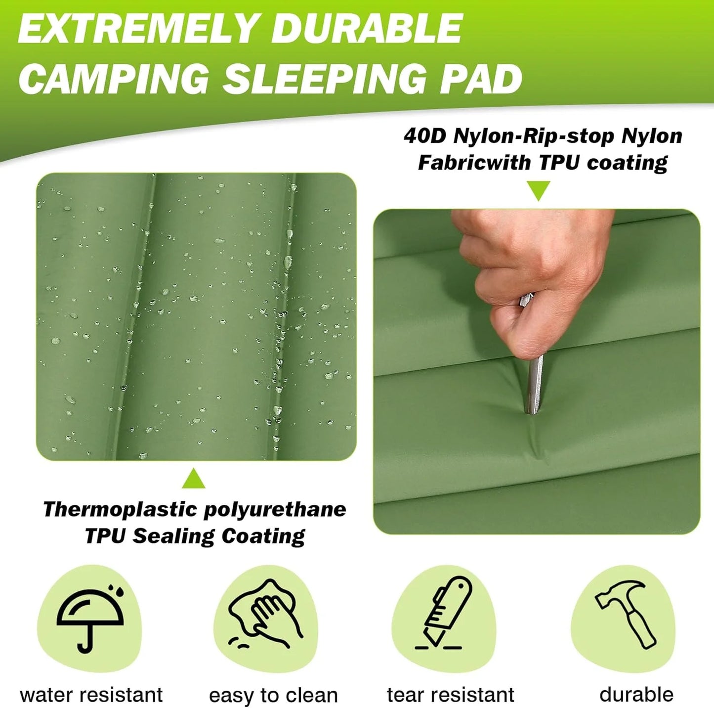 Extra Thick Camping Sleeping Pad 4 Inch Self-Inflating Outdoor Mat