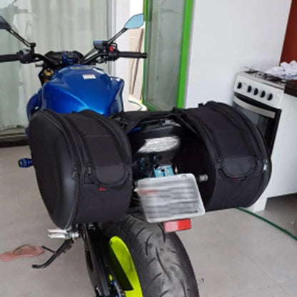 Motorcycle Saddle Bag Waterproof Riding Travel Bag with Rain Cover One Pair Short Eye-Catching Design for Motorbike Helmet