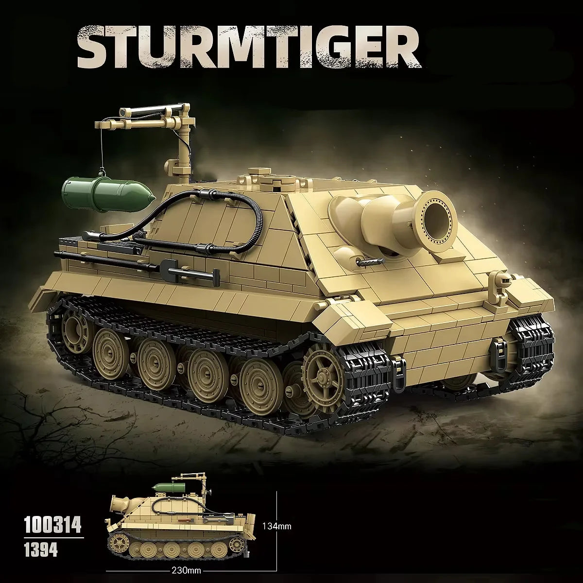 1394pcs WW2 German Sturmtiger Tank Building Blocks Military Brick Model Set