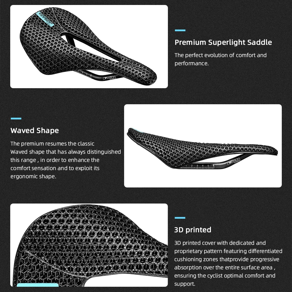 RYET 3D Printed Carbon Saddle 140/143mm Super Light Road MTB Bike Seat EVA