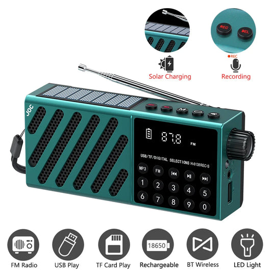 Rechargeable Bluetooth Speaker Portable Solar FM Radio USB Player Digital Music