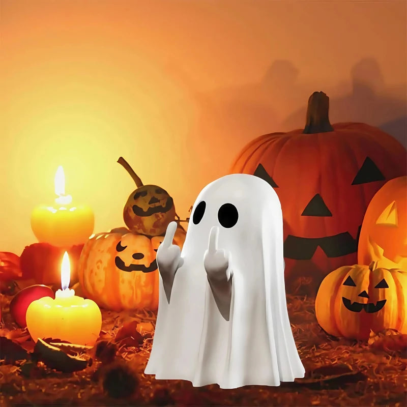 Cute Middle Finger Ghost Statue Small Halloween Decor for Home Centerpiece