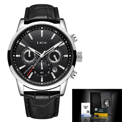LIGE Watches Men 2024 Top Brand Luxury Casual Leather Quartz Men Watch Man Business Clock Male Sport Waterproof Date Chronograph-EXPROTAS