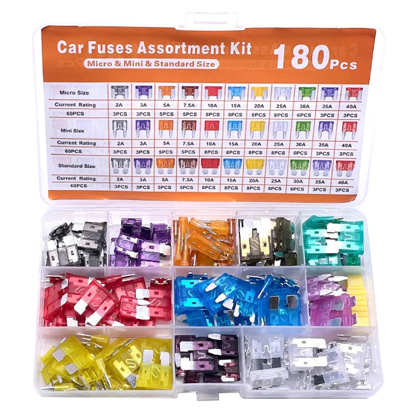 180Pcs Mini Blade Car Fuses Assorted Kit with Fuse Puller