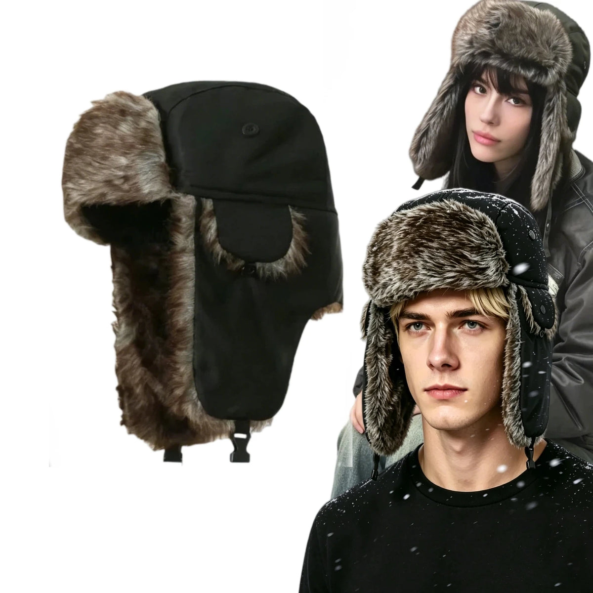 Winter Mens Ushanka Trapper Hat Russian Ear Flap Fur Cap