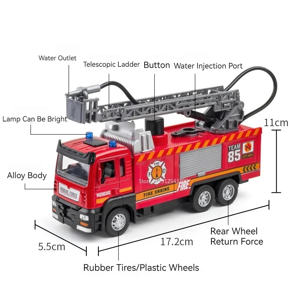 1:32 Scale Water Spray Fire Truck Model Toy Car Sound Light Pull Back