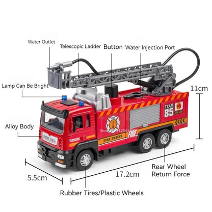 1:32 Scale Water Spray Fire Truck Model Toy Car Sound Light Pull Back