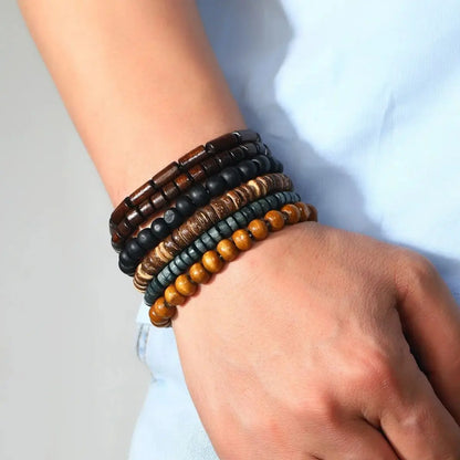 6PCS Wodeen Braided Wrap Leather Bracelet for Men Surfer Wristband Black Brown