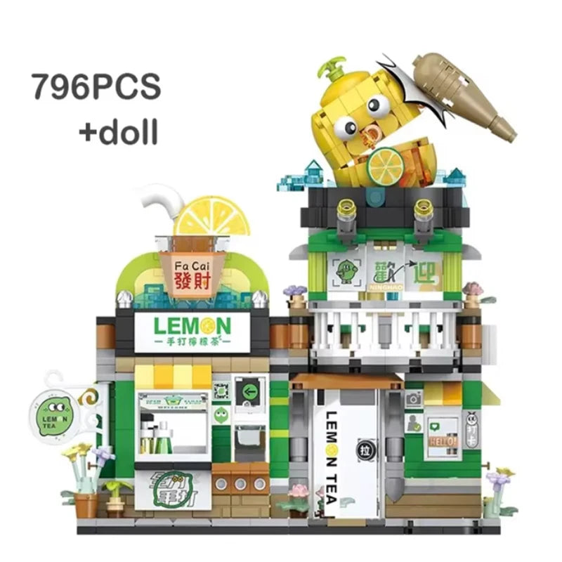 Mini Foldable City Street View Building Blocks Lemon Tea Shop Model Toy Gift