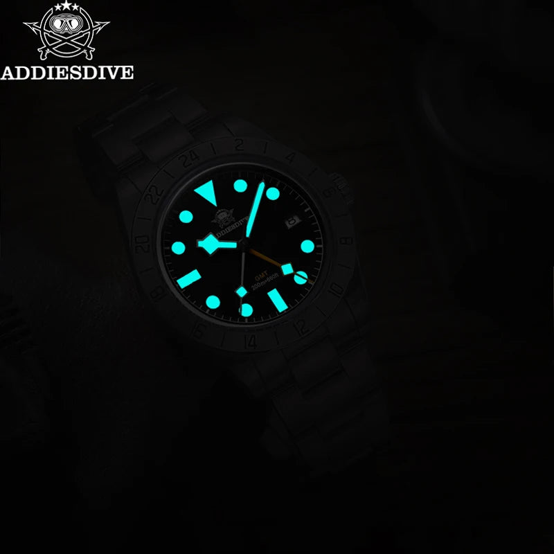 Addiesdive 39mm Bubble Mirror GMT Quartz Watch 20Bar Waterproof for Men