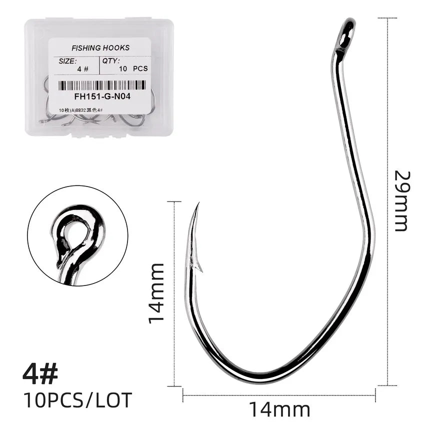 10Pcs Fishing Hooks Barbed Carbon Steel Circle Hook 6/0-10 Catfish Tackle