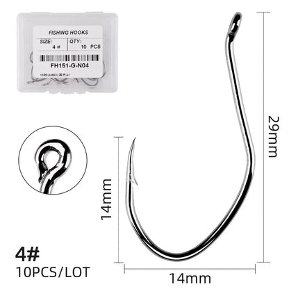 10Pcs Fishing Hooks Barbed Carbon Steel Circle Hook 6/0-10 Catfish Tackle