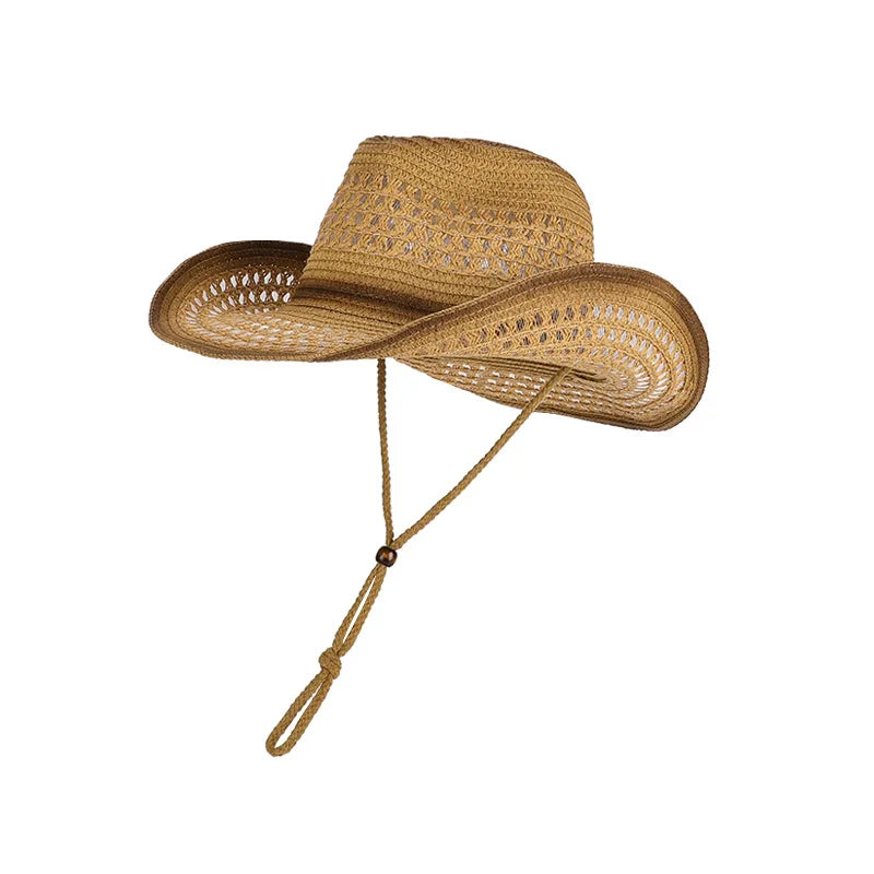 Windproof Strap Denim Straw Hat for Men Women Beach Outdoor Sun Protection