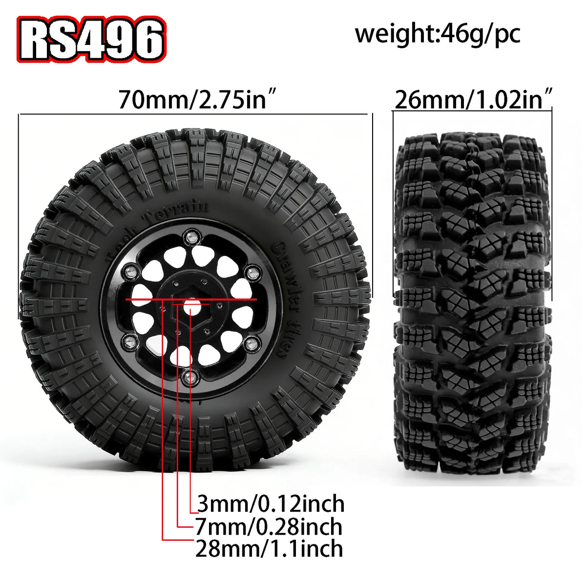 1.3 Beadlock Wheel Tires for 1/18 1/24 RC Crawler SCX24 AX24 TRX4M