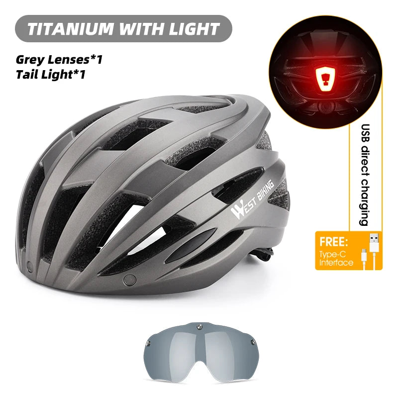 WEST BIKING Men Women Cycling Helmet With Taillight Goggles Sun Visor Bicycle Helmet MTB Road Bike Safe Cap Motorcycle Helmet-EXPROTAS