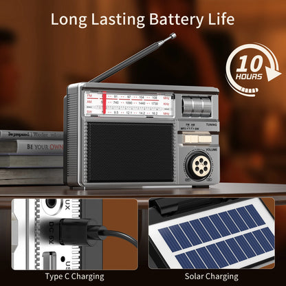 Long-lasting Battery Wireless Retro All-Band Radio with Multi-Mode Charging