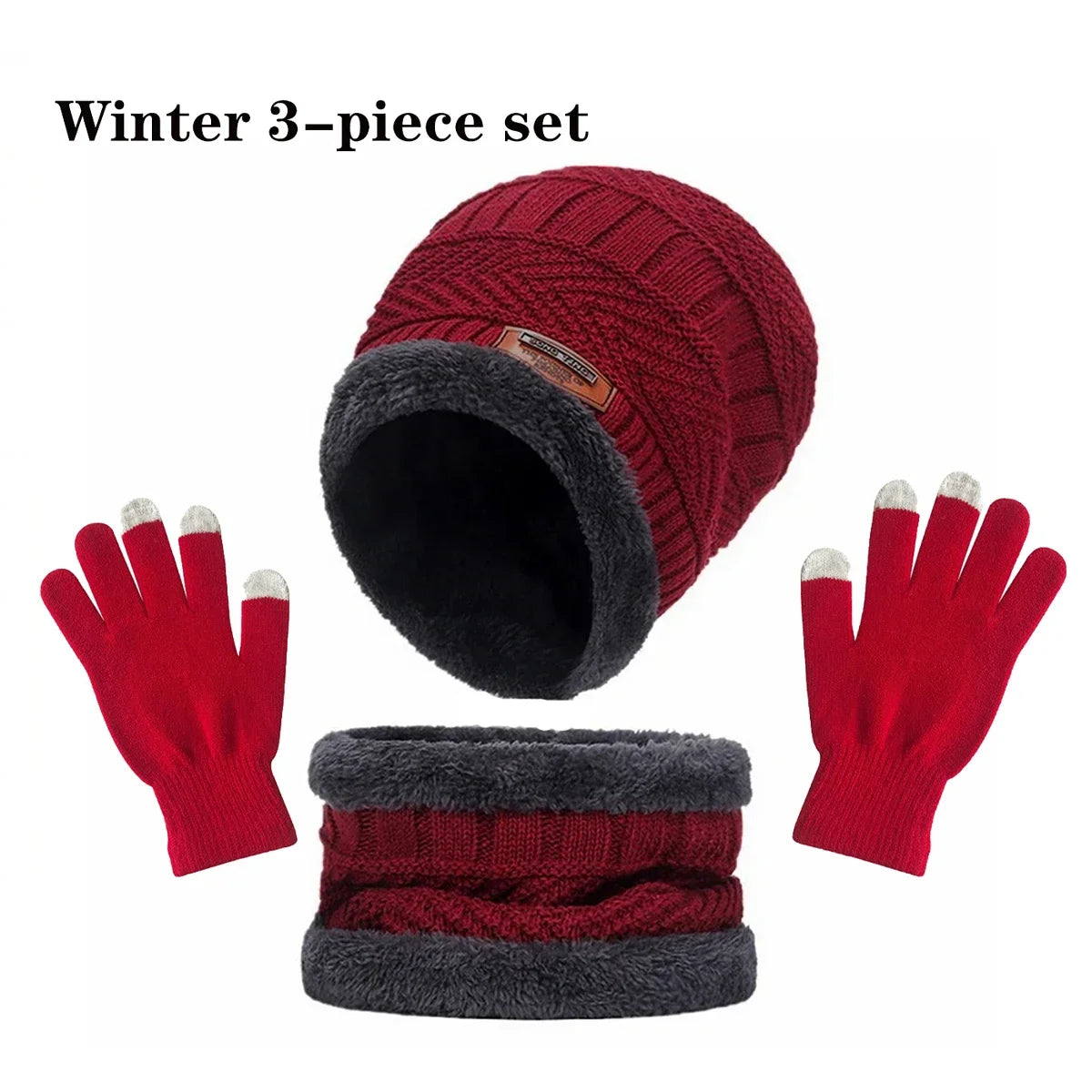Men Women Beanie Winter Hat Scarf Gloves Thick Warm Knit Cap Set