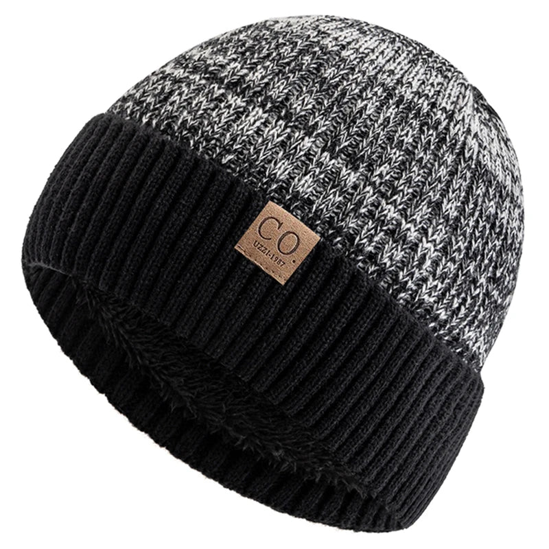 Unisex Two-tone Winter Hats Fur Lined Warm Beanie Cap for Men Women