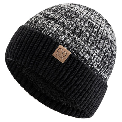 Unisex Two-tone Winter Hats Fur Lined Warm Beanie Cap for Men Women