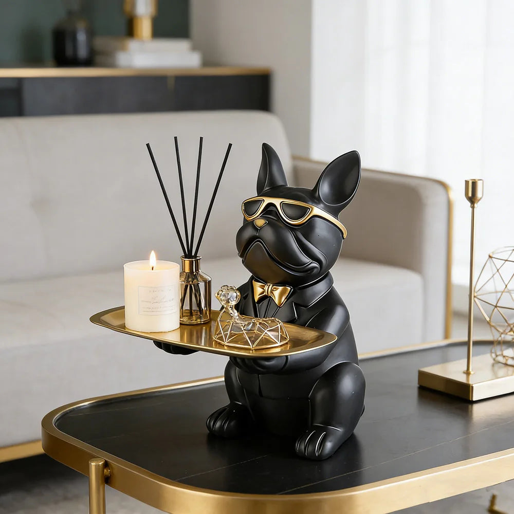 Bulldog Tray Animal Statue Storage Resin Creative Ornament for Living Room