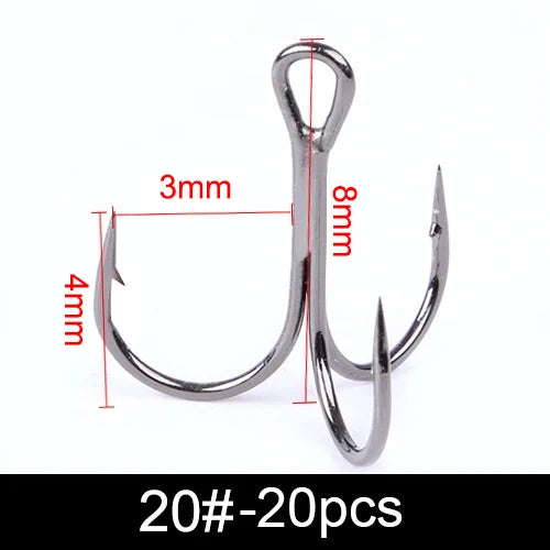 20Pcs Fishing Hooks Treble Carbon Steel Barbed Sharp 2/4/6/8/10#