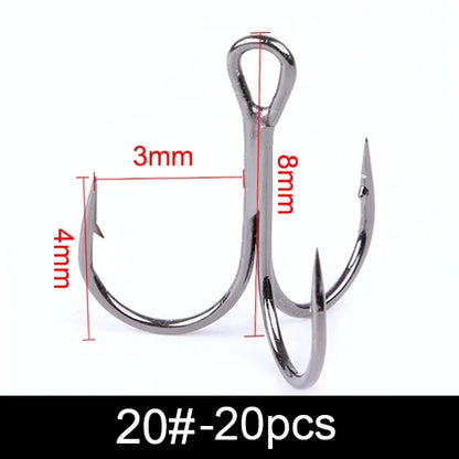 20Pcs Fishing Hooks Treble Carbon Steel Barbed Sharp 2/4/6/8/10#